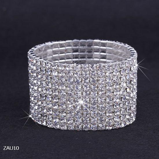 10 Rows Silver Plated Crystal Rhinestone Shiny Stretch Fashion Women Lady Chic Bracelet Bangle Wristband Jewelry Fit Wedding Bridal ZAU10