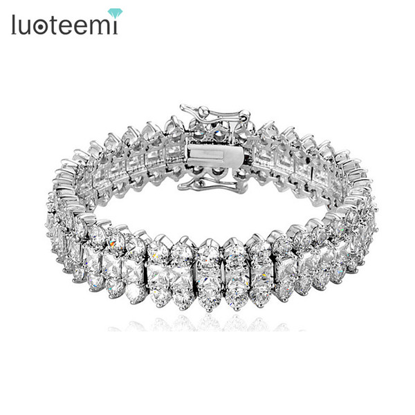 LUOTEEMI Top Luxury Wedding Bracelet 3 Rows Quality Zircon Stones Paved Wedding Bracelet Bangles for Women