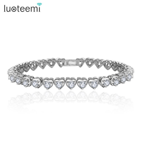 LUOTEEMI Brand Design Love Gift Jewelry Bracelet Heart Clear Zircon High Quality White Gold-Color Charm Accessories For Women