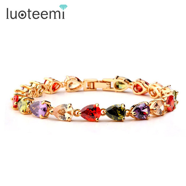 LUOTEEMI Factory Wholesale New Rose Gold-Color Multi TearDrop Cubic Zirconia Tennis Bangles Cluster Bracelet for Bangles for Women Jewellery