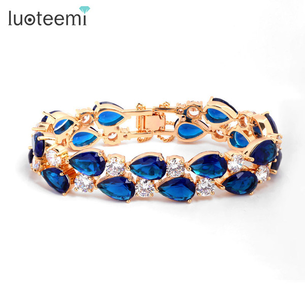 LUOTEEMI 3 Colors Option Hot Selling Statement Mona Lisa Crystal Bracelets Bangles Women Gift Bridal Wedding Jewelry Party