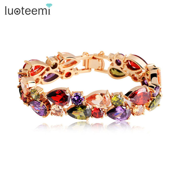 LUOTEEMI Hot Selling Mona Lisa Multicolor Cubic Zircon Bracelets Bangles Luxury Wedding Accessories Bracelet for Women Gift