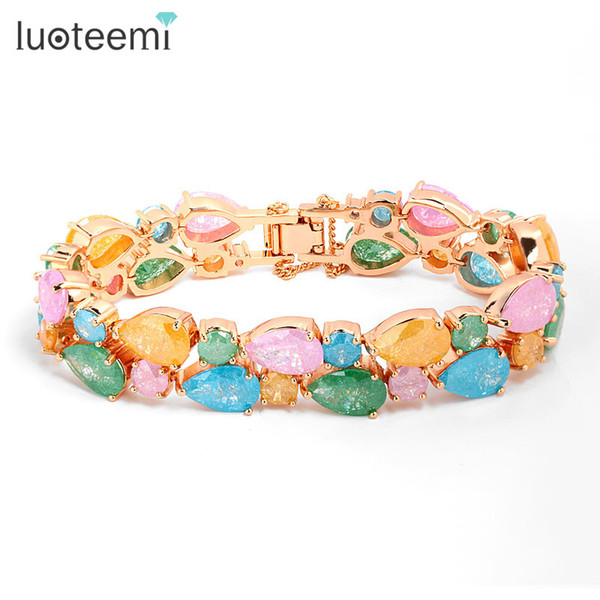 LUOTEEMI New Hot Selling Mona Lisa Bracelet Multi Ice Cubic Zircon Bracelet Bangles for Women Wedding Jewelry Accessories