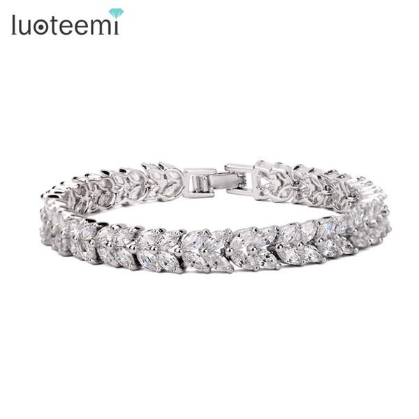 Fashion Classic Style Bracelet Women Marquise Cut Clear CZ Bracelet Bangles White Gold Color Wholesale Jewelry LUOTEEMI