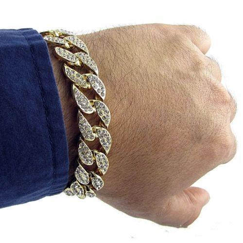 Vecalon Men's Luxury Simulated Diamond Fashion Bracelets & Bangles High Quality Gold Plated Iced Out Miami Cuban Bracelet Hip Hop