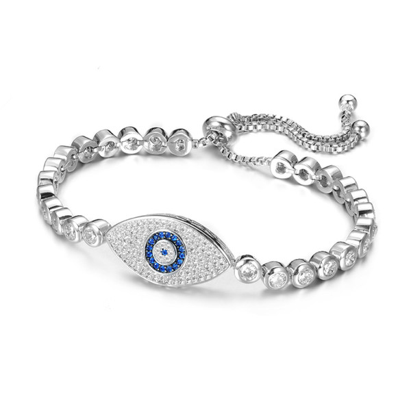 KIVN Fashion Jewelry Adjustable Bolo Turkish Evil eye Charm Tennis Pave CZ Cubic Zirconia Bridal Wedding Bracelets ,