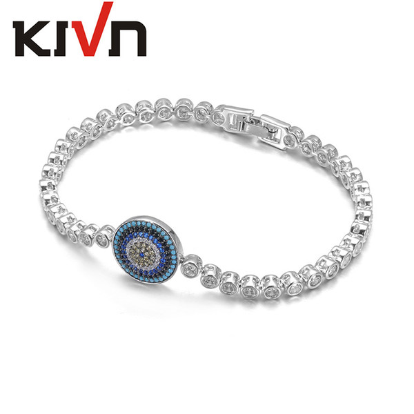 KIVN Fashion Jewelry Pave CZ Cubic Zirconia Turkish Blue eye Charm Womens Girls Bridal Wedding Bracelets Promotion Birthday Gift