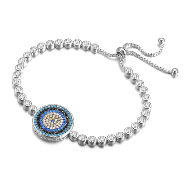 KIVN Fashion Jewelry Adjustable Bolo Turkish Evil eye Charm Tennis Pave CZ Cubic Zirconia Bridal Wedding Bracelets for Women