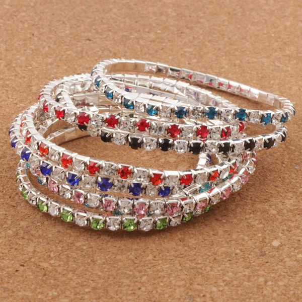 Hot sell 16Colors 3Length Colorful Spring 1-Row 2-Row Rhinestone Crystal Bracelets Tennis hot sell Jewelry Fashion