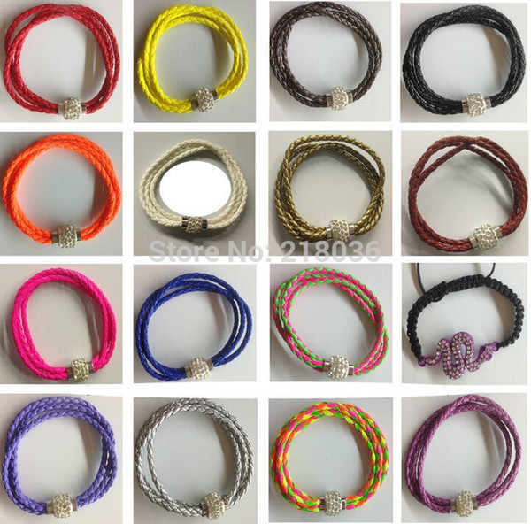 Vintage Silvers Magnetic Rhinestone Buckle Weave Leather Wrap Wristband Braclets &Bangles 10pcs For Girls Woman Clothing Brand Jewelry L1050