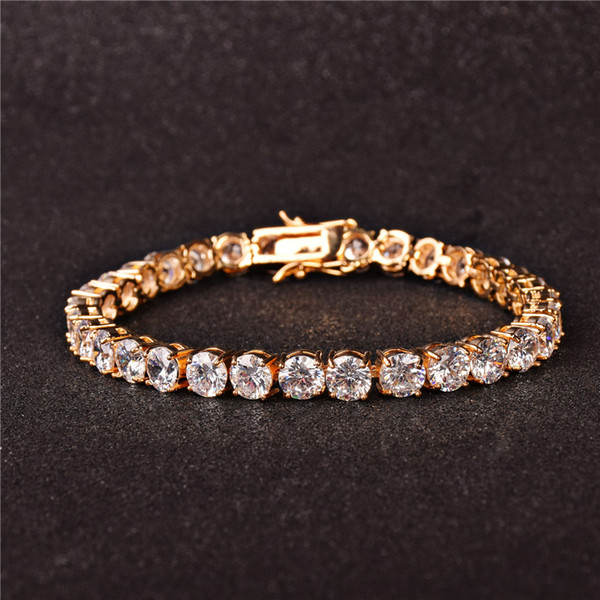 Hot SaleTennis Bracelet Hip Hop Jewelry Men/Women AAA Cubic Zircon Bracelet 3mm 4mm Finish 1 Row Gold Link For Gift