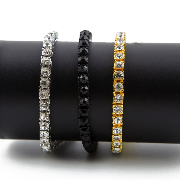 Men Hip Hop Iced Out Bracelet Shining 1 Row 5MM/8MM Round Cut AAA Rhinestones Tennis Bracelets Men's Bling Bling Bangle