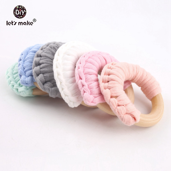 Let's Make 20pc 56mm Cloth Half Baby Wooden Teether Ring Grade Wood Teether Baby Shower Gift Wooden Nursing Pendan