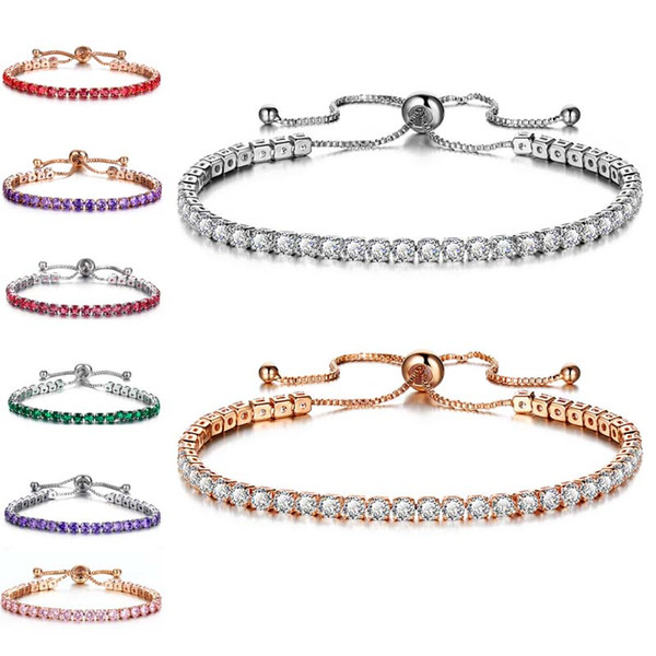 Row Crystal Cubic Zirconia Bracelet Silver Gold Pulll Adjustable Bracelet Cuffs Wedding Fashion Jewelry for Women Kids Gift Drop Shipping