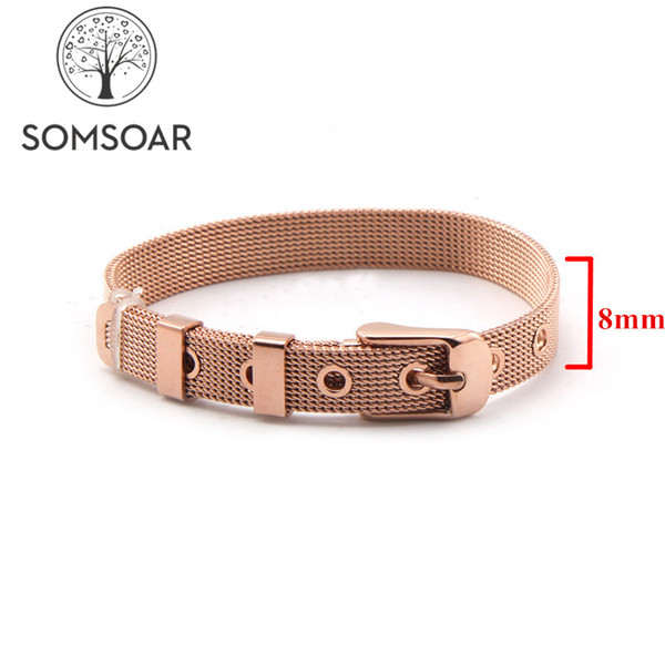 Somsoar Jewelry Rose Gold 8mm Wide Mesh Bracelet Stianless Steel Mesh Bracelet Bangle fit 8mm DIY Slide Story Charms