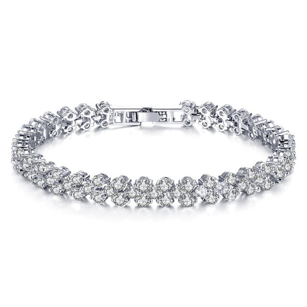 4 Colors european fashion women tennis bracelet luxury austrian crystal diamond tennis bracelet heart gemstone bracelets snap jewelry