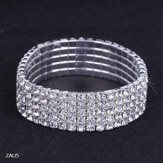 ZAU5 5 Row Silver Plated Crystal Rhinestone Shiny Stretch Fashion Women Lady Bracelet Bangle Wristband Jewelry Fashion Gift Fit Party