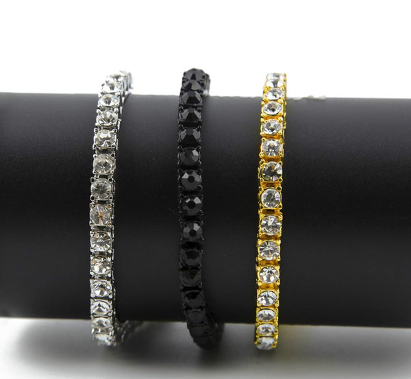 Iced Out 1 Row Rhinestones Bracelet Men's Hip Hop Style Clear Simulated Diamond 8