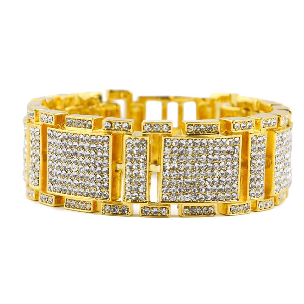 Gold Iced Out Crystal MicroPave Bling HipHop Adjustable Bracelet 3 colors for men Y#103