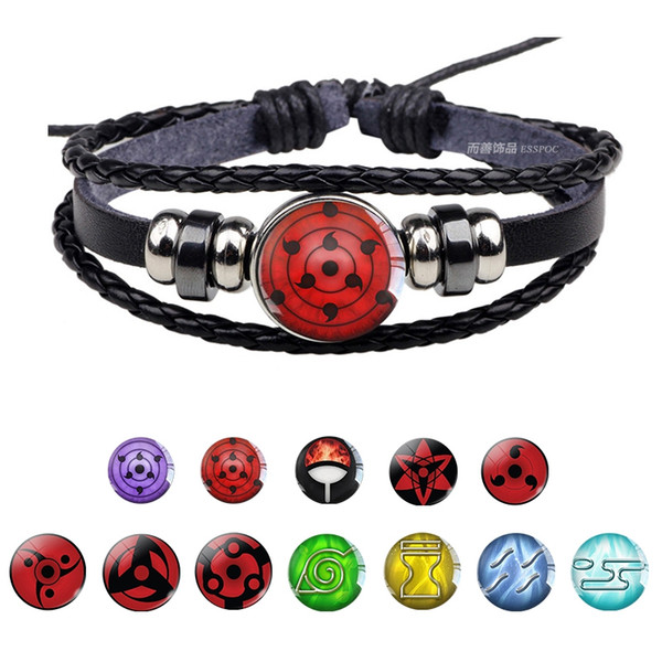 Uchiha Clan Rinnegan Sharingan Eye Bracelet Anime Naruto Braided Leather Bracelet Naruto Sasuke Itachi Kakashi Cosplay Jewelry