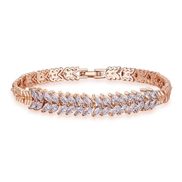 New Gorgeous Charm Rose Gold Bracelet High Quality Whtie Cubic Zirconia Women Engagement Party Bangles Bracelets Free Shipping