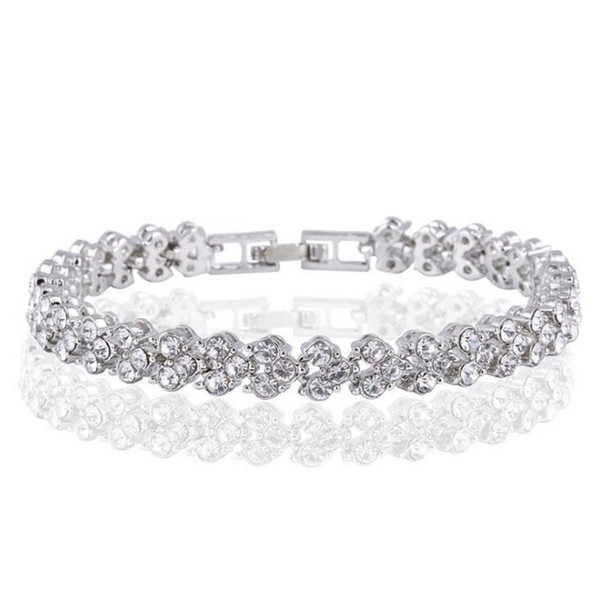 Brand New women heart tennis bracelet real photo luxury crystal bracelet fashion white gold diamond bracelets snap jewelry