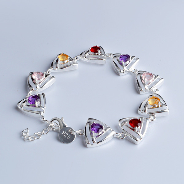 Silver Plated Colorful Stone Bracelet Czech diamond high quality charms Bangles Classy Women Engagement Jewelry Bracelets