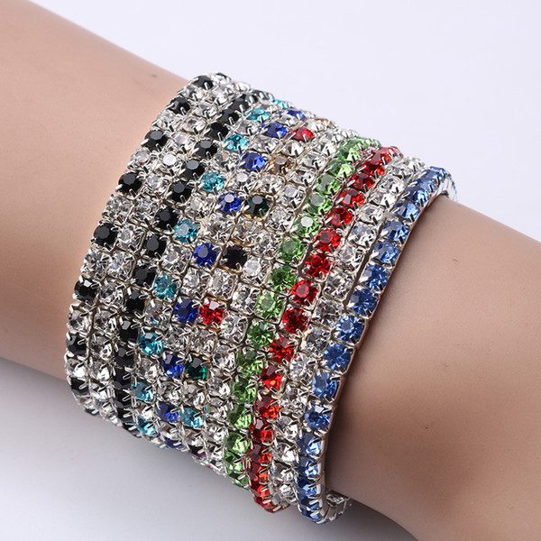 Bracelets Colorful Spring Bracelet Hot Selling 1-Row Rhinestone Crystal Elastic Bracelets Silver Tennis Fashion Jewelry Free Shipping 001GXB