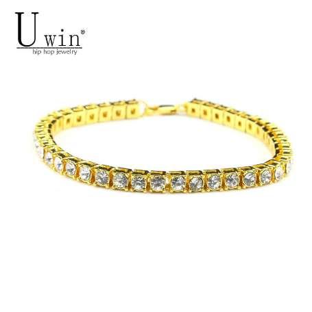 UWIN 8inch Hip hop Men Bracelet Silver/Gold Iced Out 1 Row Rhinestones Chain Bling Crystal Bracelet Women 20cm Drop Shipping