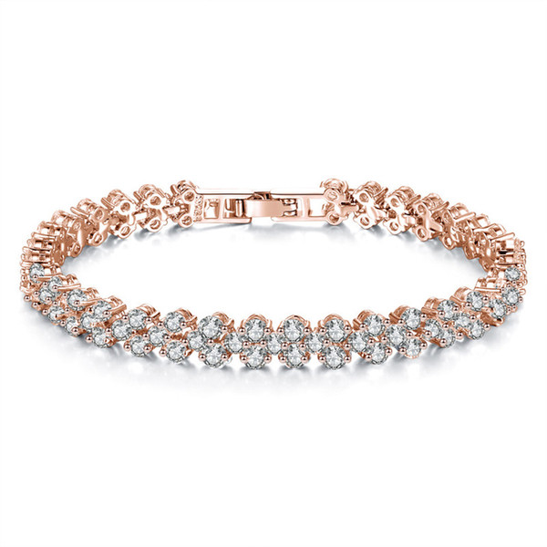 Fashion Roman Crystal Bracelets Women Rose Dold Tennis Bracelet Luxury Heart Diamond Love Snap Bracelet Jewelry Drop Shipping