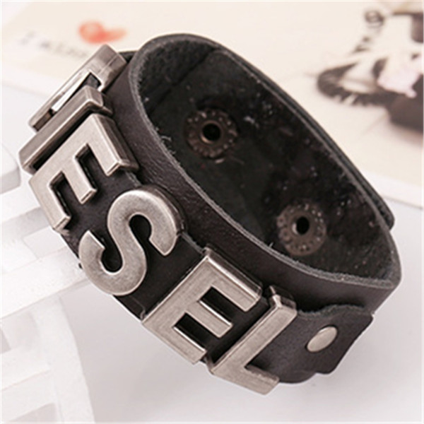 Boho Gypsy Hippie Hiphop Black Brown Real Leather Movie Star Vin Diesels Name Tag Charm Double Layers Wrap Bracelet Bangles