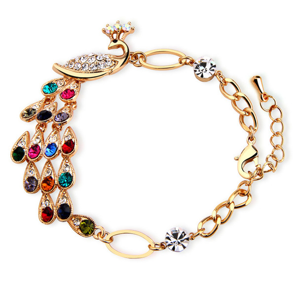 Beautiful Colorful peacock bracelet sparkling crystal Phoenix bracelet wholesale Free Shipping