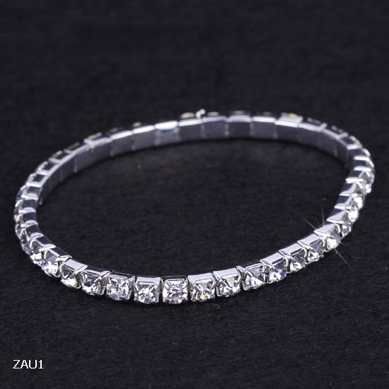 1 Row Silver Plated Crystal Rhinestone Shiny Stretch Fashion Women Lady Bracelet Bangle Wristband Jewelry Fit Party Wedding Bridal ZAU1