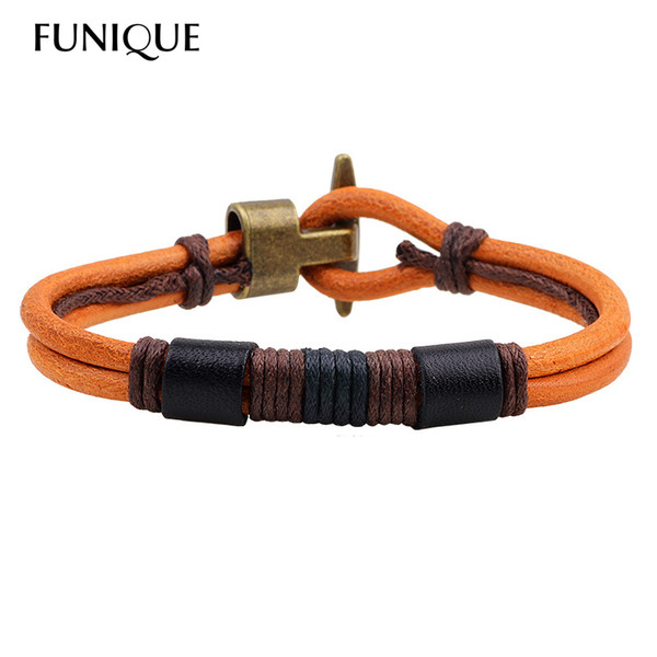 FUNUQE Fashion Jewelry Weaven Men PU Leather Bracelets Easy Hook Bracelets & Bangles Ethnic pulseira masculina