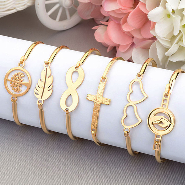 18k gold plated stainless steel infinity bracelets bangle for women love heart life tree anchor infinity charm bracelet