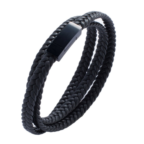 Fashion Men Women Jewelry Multilayer Braided Leather Bracelet Stainless Steel Magnetic Buckle Wrap Bangles Pulsera Hombre PH512