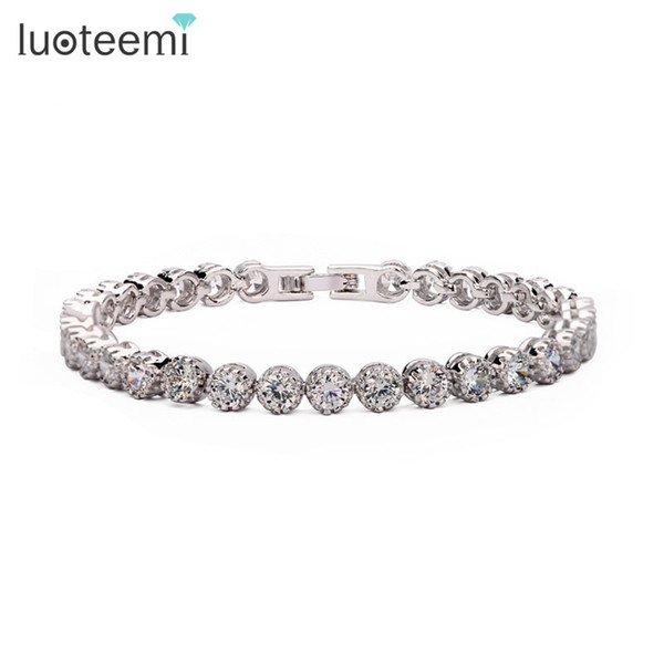 LUOTEEMI Simple Style Classic Women Bracelet with High Quality Hearts and Arrows Round Cubic Ziconia Bracelets Bangles