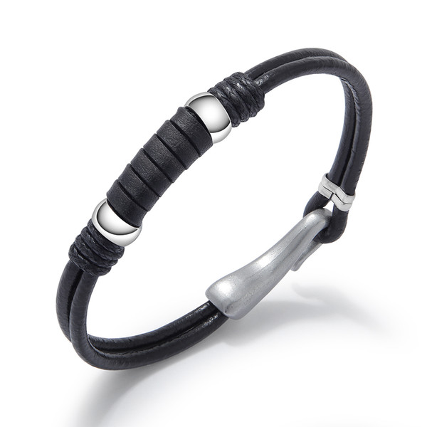 AENINE Punk Men's Bracelet&Bangles Alloy Braided Black Leather Handmade Wristband Fashion Jewelry Gifts Accessories OPH1284