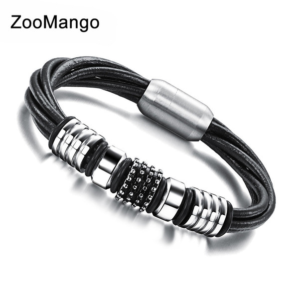 ZooMango Classical Multi-Layer Leather Man Bangles Bracelet Fashion Handmade Knitted Bracelet Jewelry For Men Armbanden OPH907