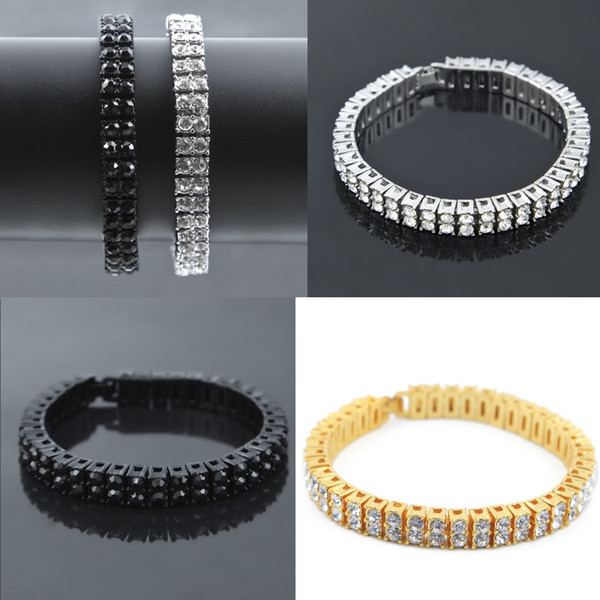 Iced Out 2 Rows Rhinestones Cluster Tennis Bracelet Fashion Men's Jewelry for Party Wedding Diamond 20.5*0.8cm Bracelet blingbling