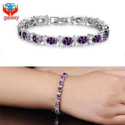 2015 New Arrival 18K White Gold Plated Tennis Bracelet High Quality Oval Purple Swiss Cubic Zirconia Bangle Bracelets for Women ZB49