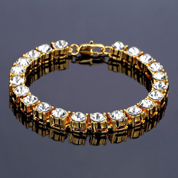 Gold Color Hip Hop Heavy Bling Iced Out Bracelets 5mm 8mm Width With 20cm Long Link Chain Bracelet For Men Jewelry Gift