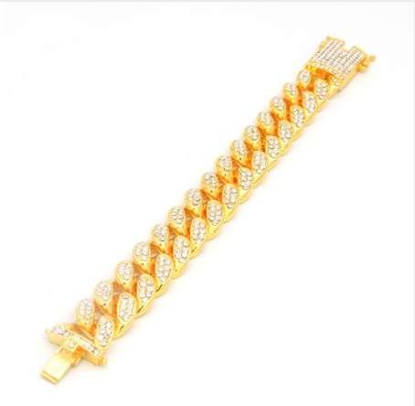 Hip Hop Men Simulated Diamonds Bracelet Cuban links & chains gold Color Alloy Bracelet for Bangle Male Jewelry Accessory