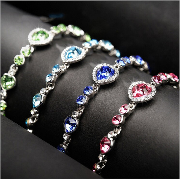 Original Design Elegant Heart Crystal Chain Bracelets Womens Fashion Jewelry Korean Style Charm Bracelet for Grils 21cm