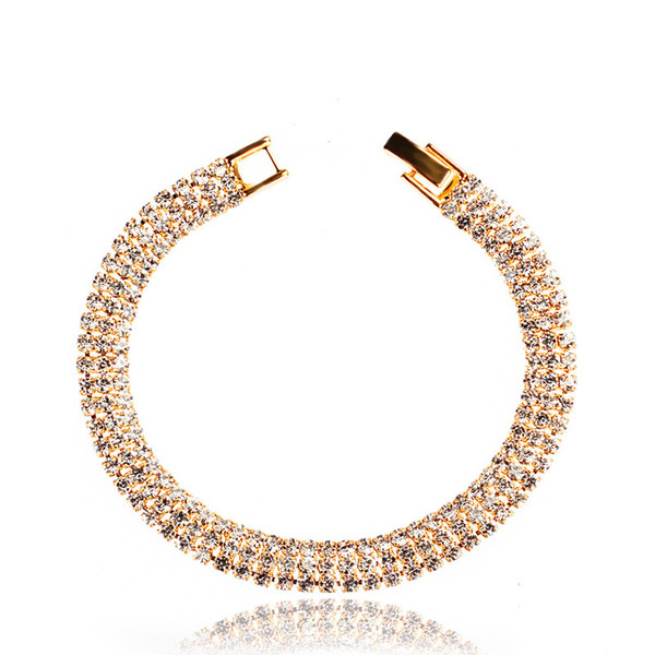 Stylish Rhinestone Shining Bracelets Attractive Gold Silver Color Crystal Bracelets for Women Bling Wedding Jewelry