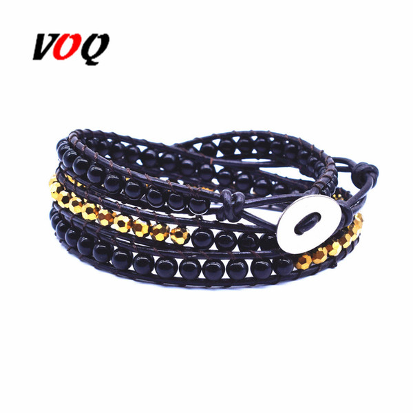 New Arrival 3 Laps Chakra Bracelet Jewelry Handmade Leather Wrap Bracelet Multi Color Beads Natural Stone Men Women Hot