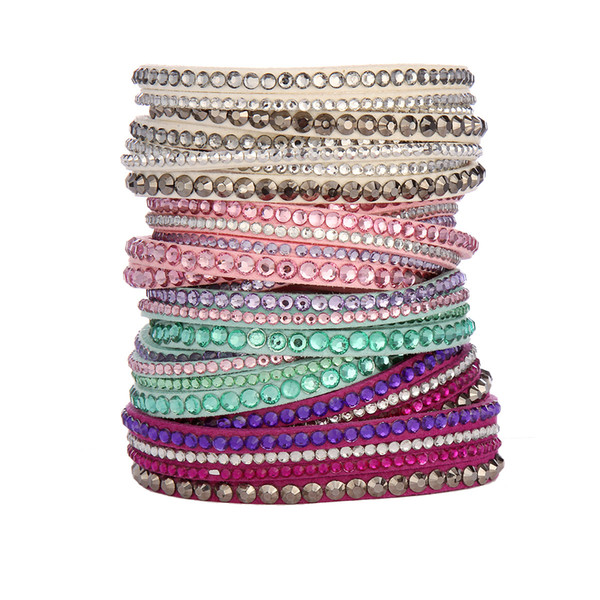 women/girls multilayer Wrap Bracelets Slake Deluxe Leather Bracelets With Crystals Couple Jewelry Charm Bracelets 50pcs