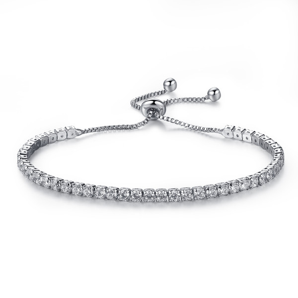 Elegant Platinum Plated Bezel Set Cubic Zirconia Tennis Adjustable Bracelet