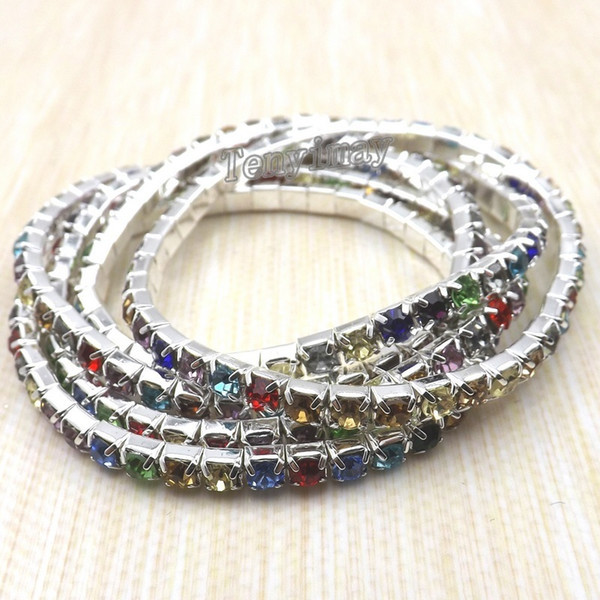 Free Shipping One Tier Multicolor Crystal Stretchy Bangle Rhinestone Bracelets Wholesale 100pcs