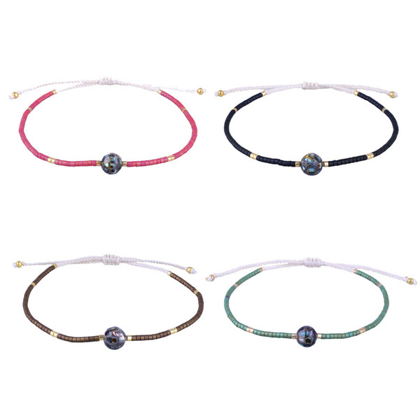 KELITCH Strand Bracelets Jewelry Round Shell Seed Beaded Hand Woven Cotton Rope Adjustable Fashion Chain Women Bracelet Bangles